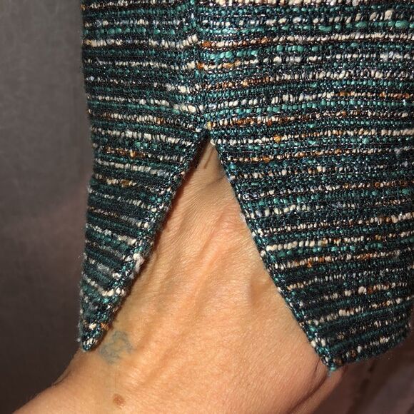 Kasper 6 Striped Elegant Evening Green White Orange Black Metallic Tweed Jacket - Picture 6 of 13